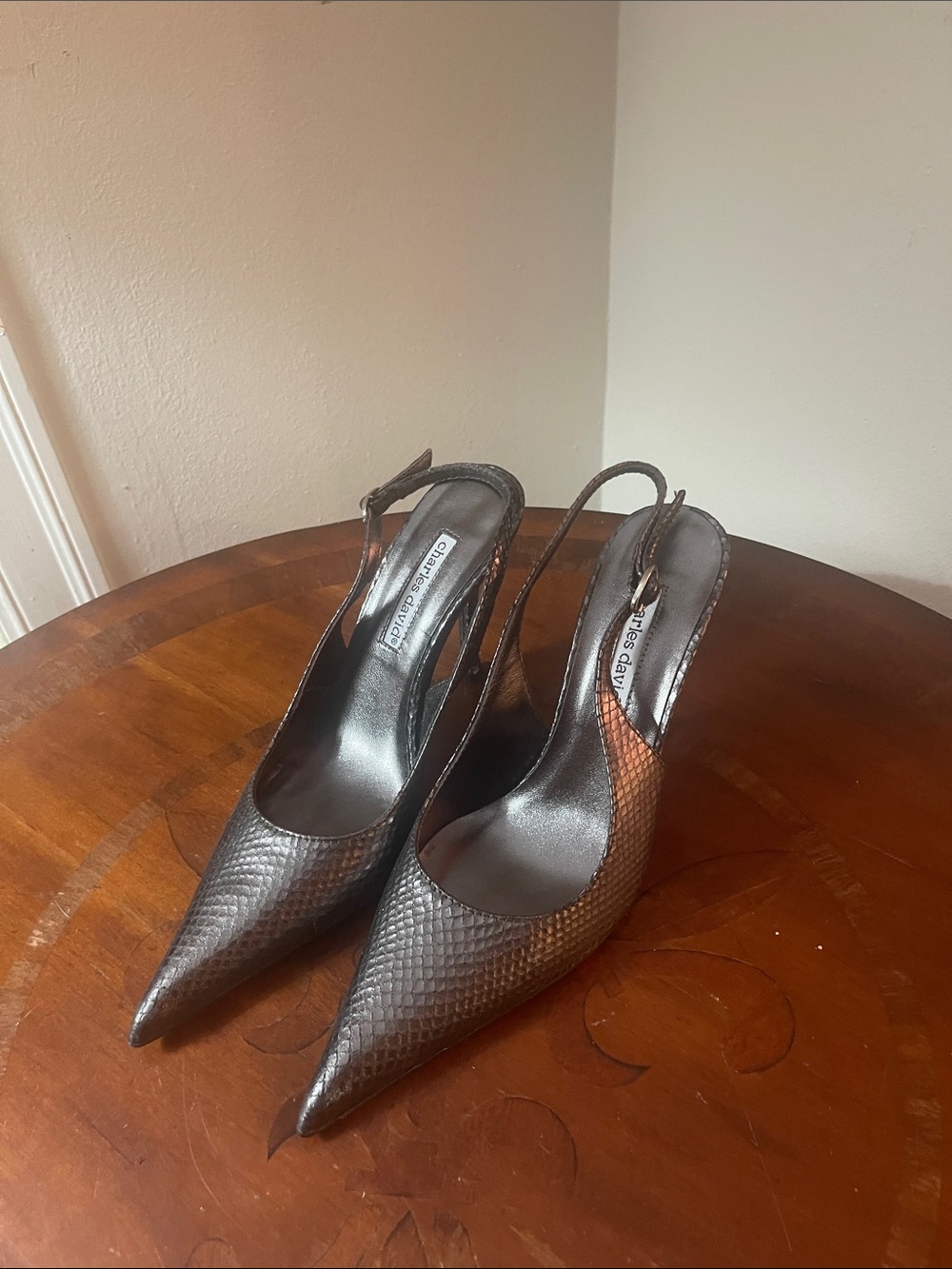 Charles David Bronze-Brown Textured Slingback Pumps